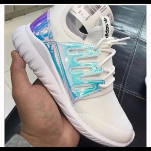 white and holographic adidas